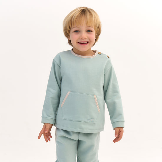 Rapife boys green jogging suit with neutral gingham piping 