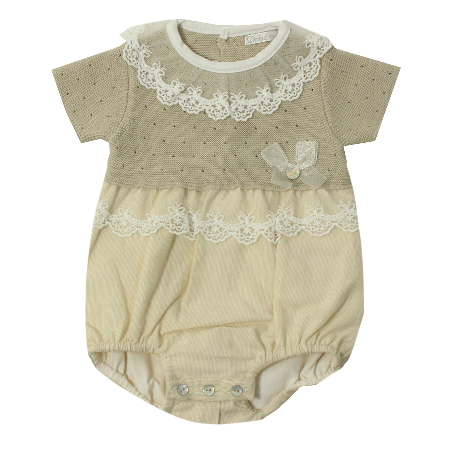 Dr Kid beige and cream lace romper for baby girls - Adora Childrenswear 