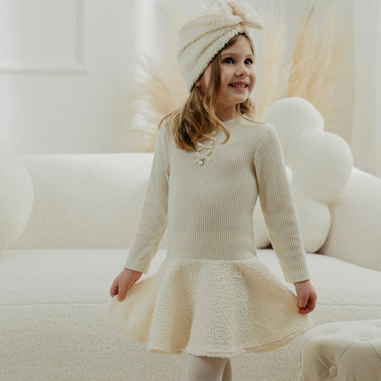 Cream dress for baby girls with boucle skirt by Jamiks - Adora 