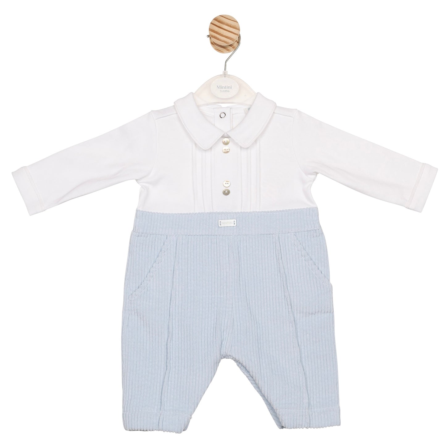 Mintini baby boys white and blue romper 