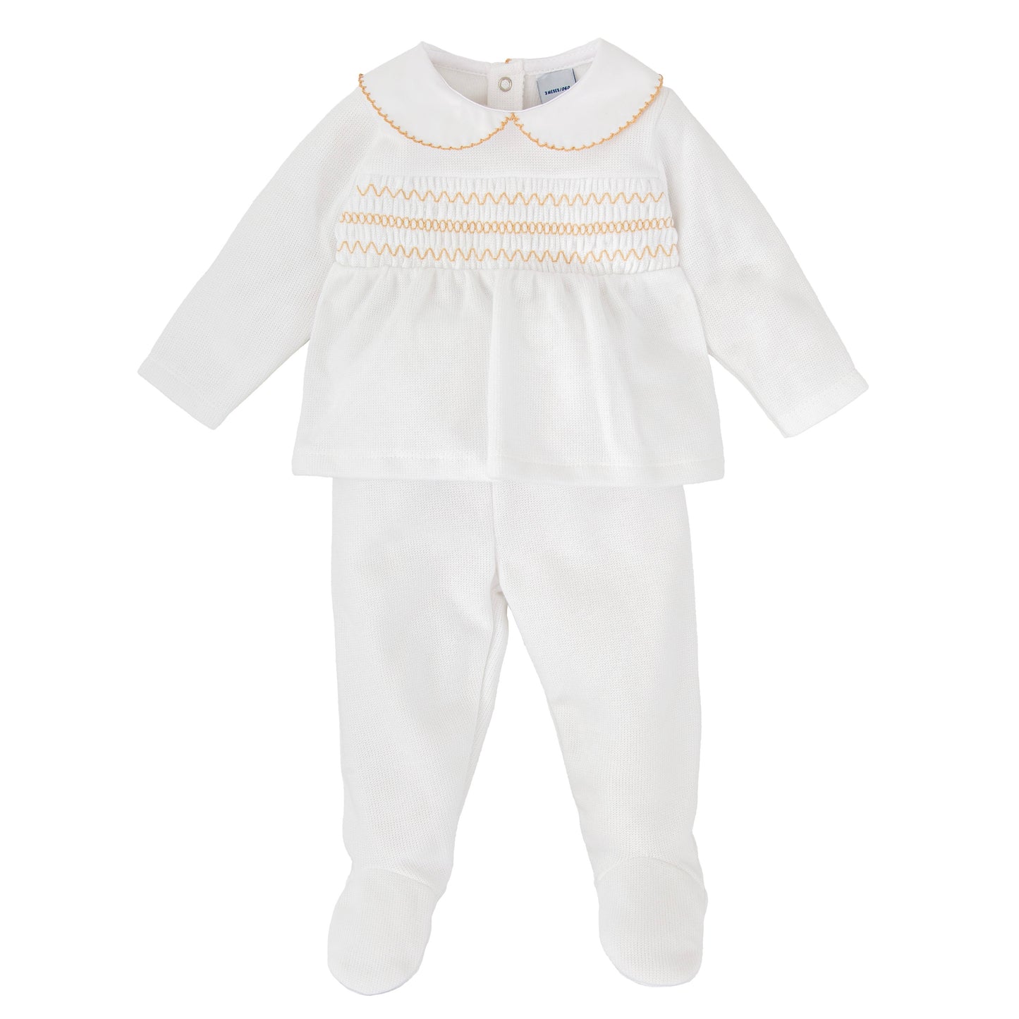 Babidu unisex baby two price set with gold smocking on the chest 
