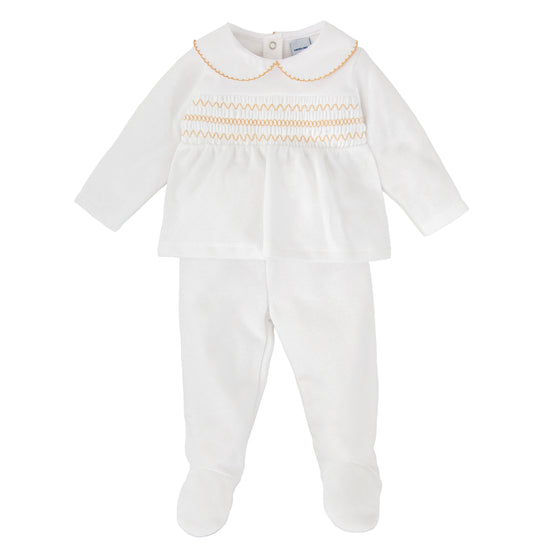 Babidu unisex baby two price set with gold smocking on the chest 