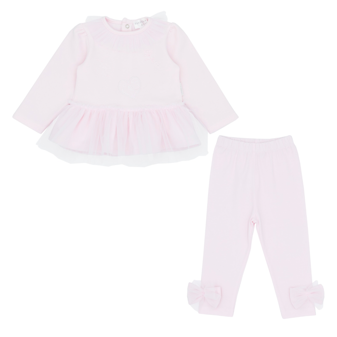 Pastels & Co girls pink tulle leggings set 