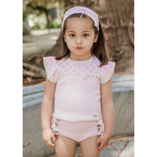Load image into Gallery viewer, Rahigo girls pink and cream jumper and shorts - Adora
