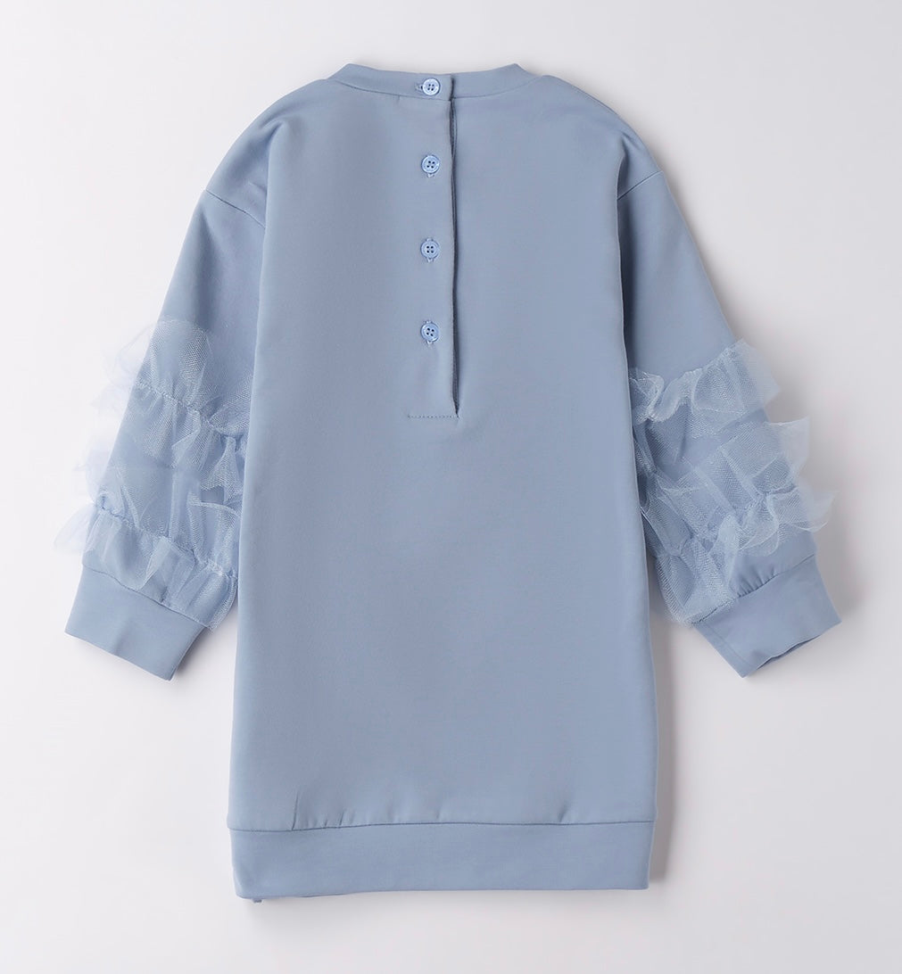 Sarabanda girls blue jumper dress with tulle sleeves 