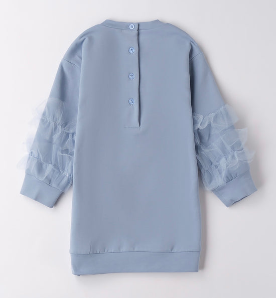 Sarabanda girls blue jumper dress with tulle sleeves 