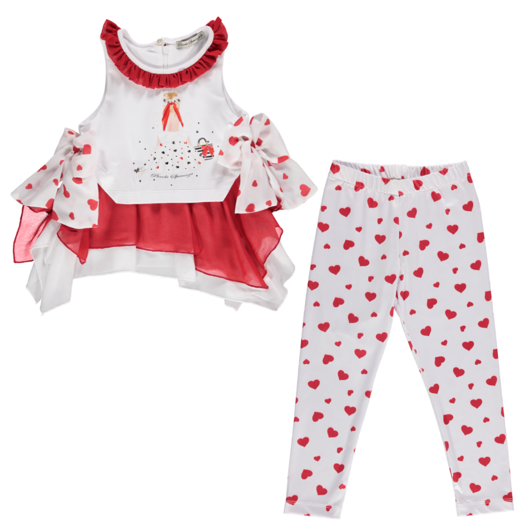 Piccola Speranza girls red legging and ruffle vest set - Adora Childrenswear
