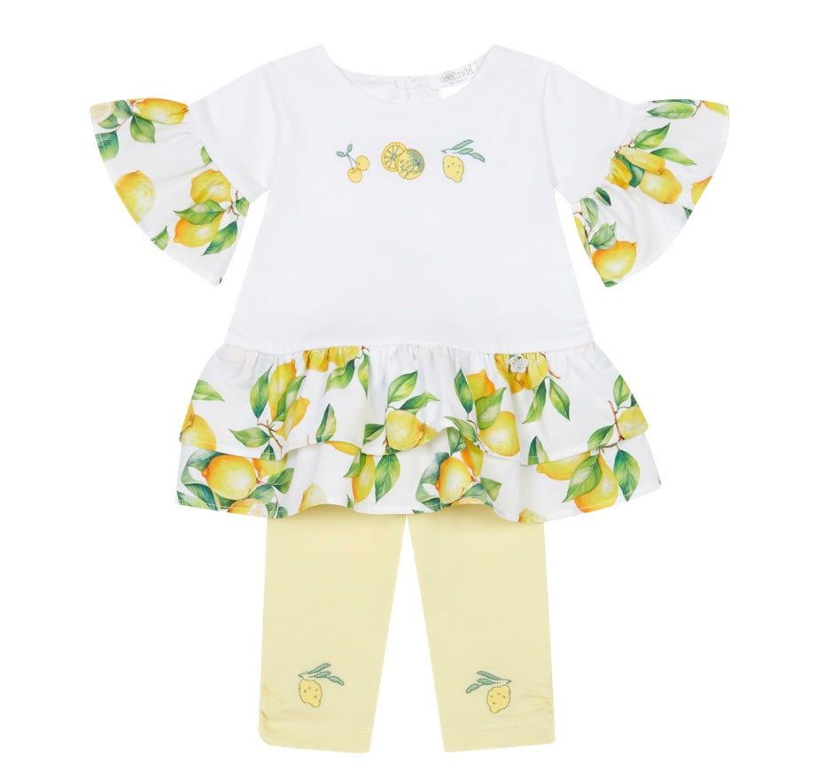 Deolinda girls lemon print blouse and leggings set 