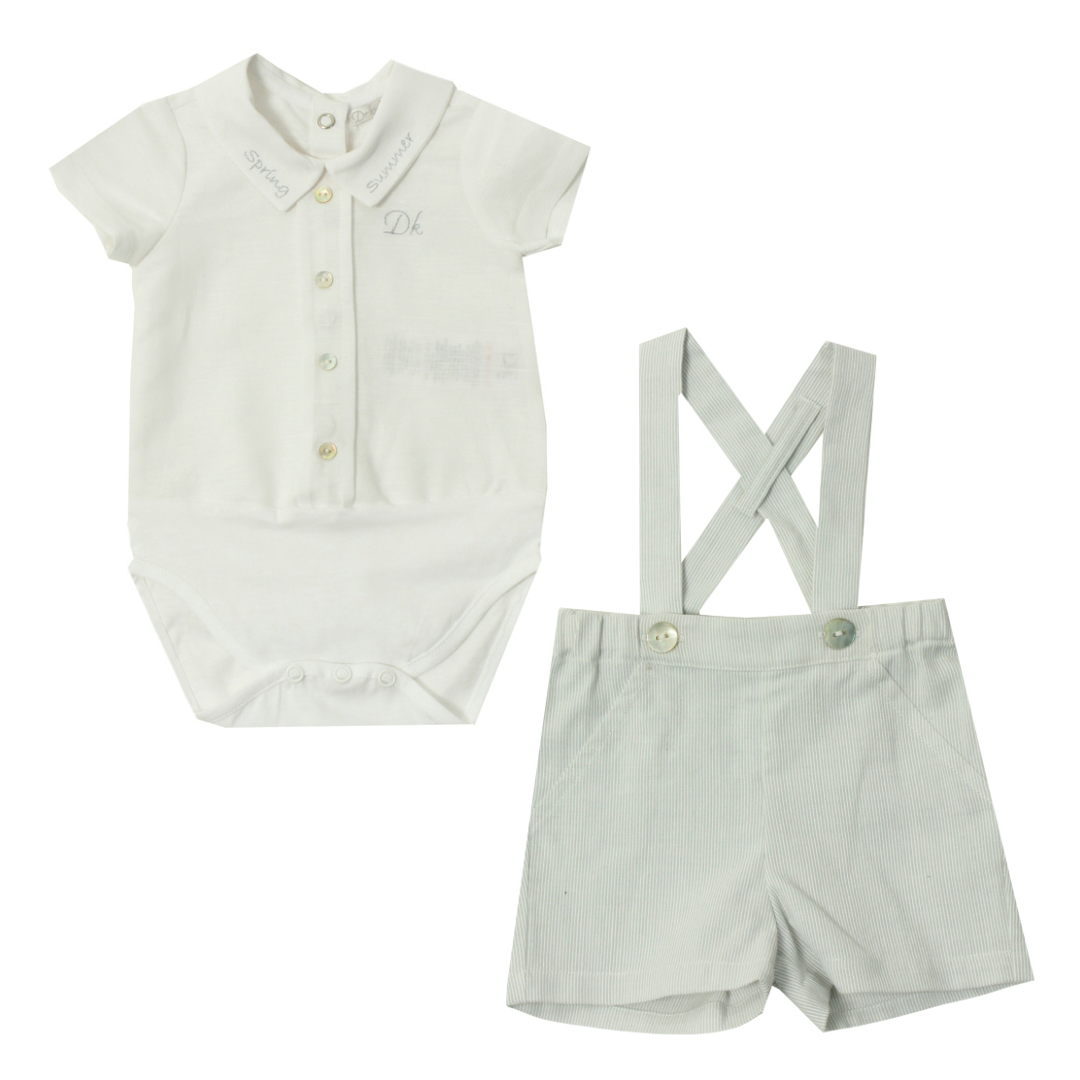 Baby boys grey striped dungarees and shirt - Adora Childrenswear