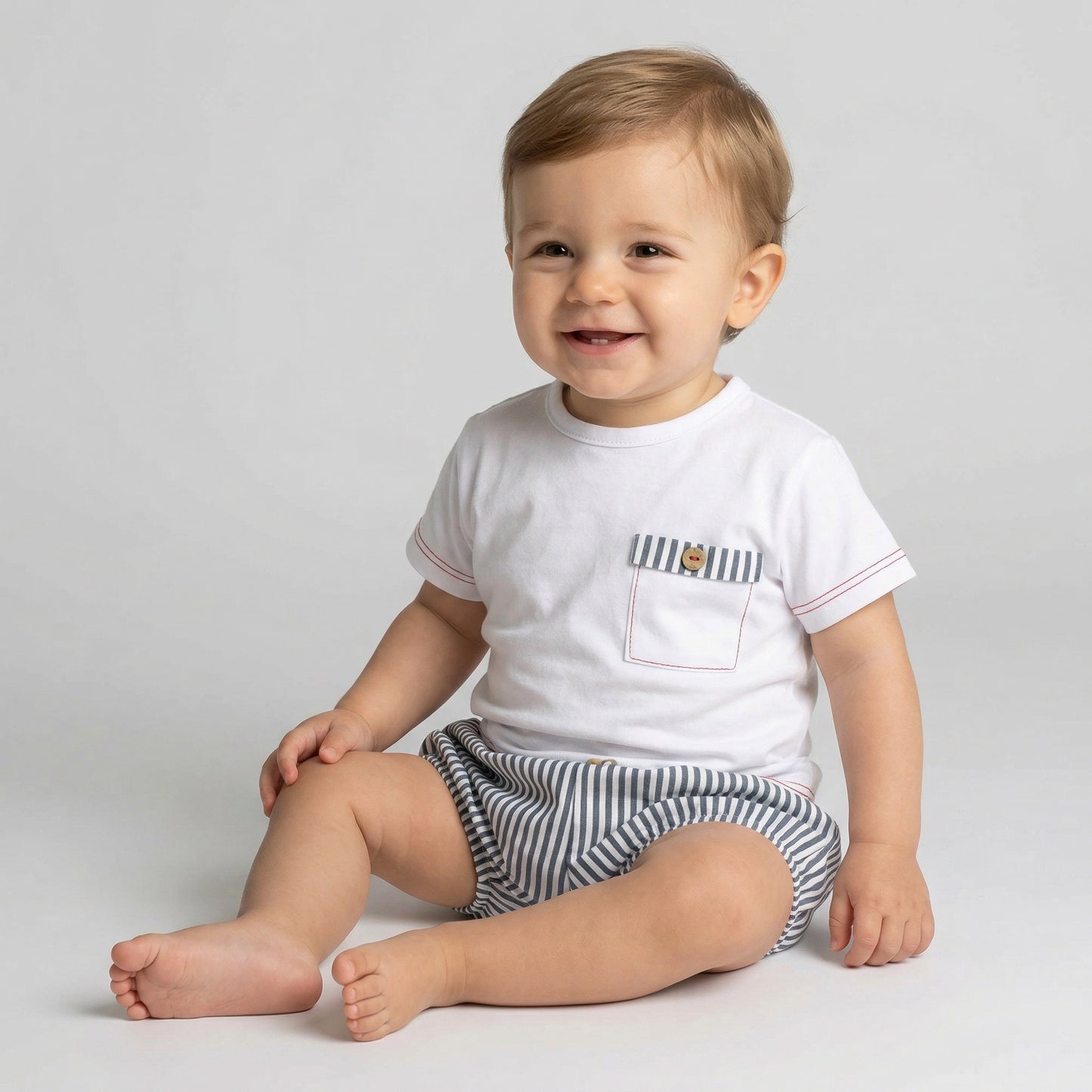 Rapife baby boys navy and white striped shorts set 