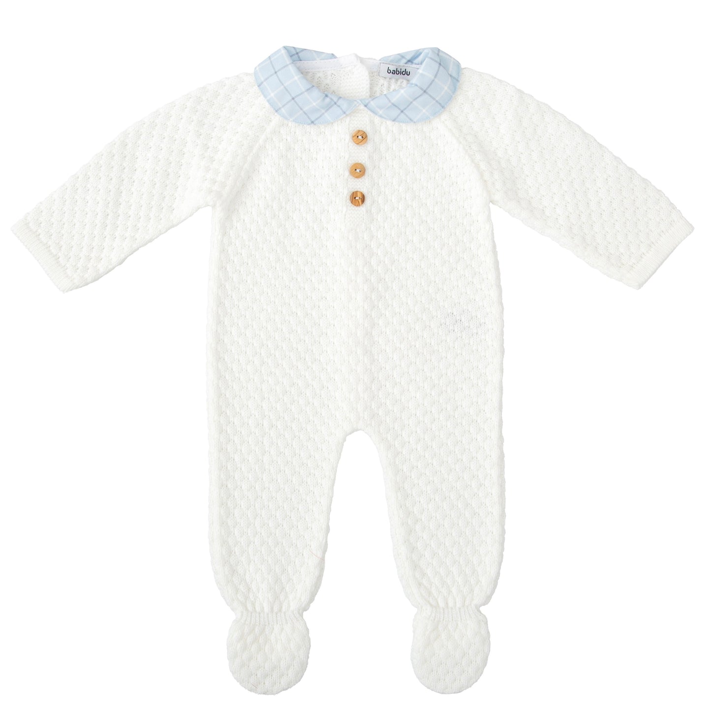 Babidu ivory knitted all in one with matching hat 