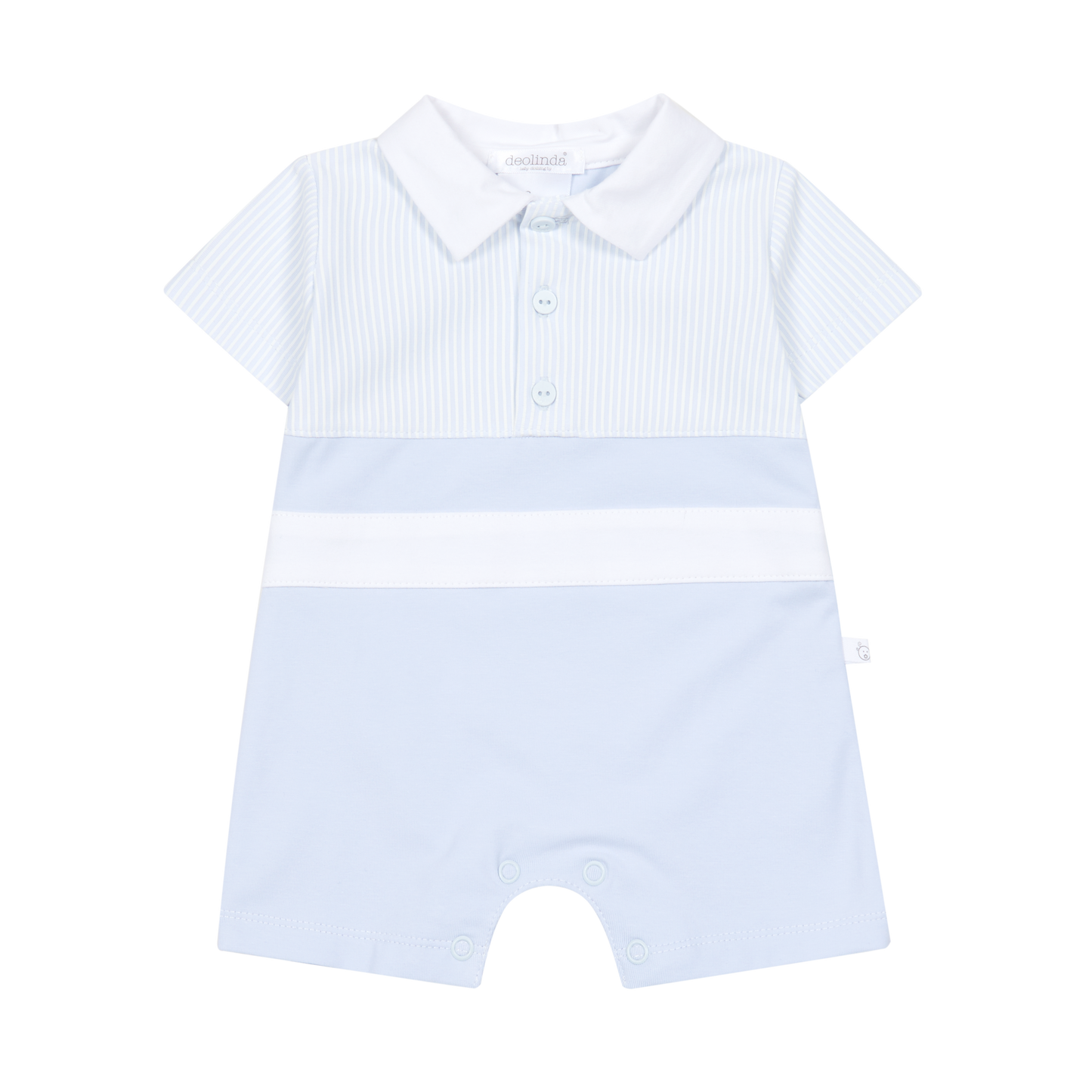 Deolinda bay boys blue and white shortall romper 