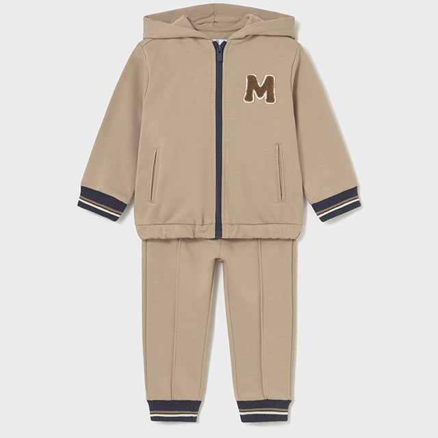 Mayoral boys beige tracksuit with zip up front and hood 