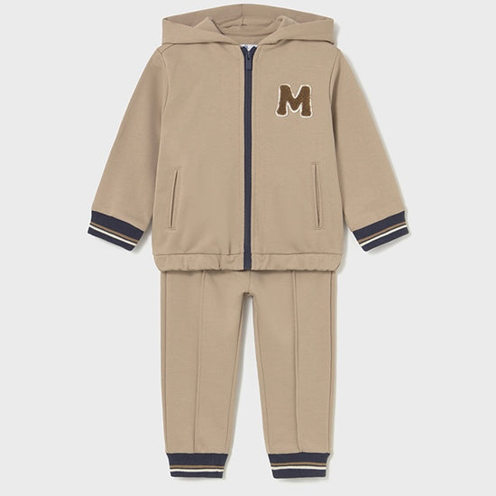 Mayoral boys beige tracksuit with zip up front and hood 