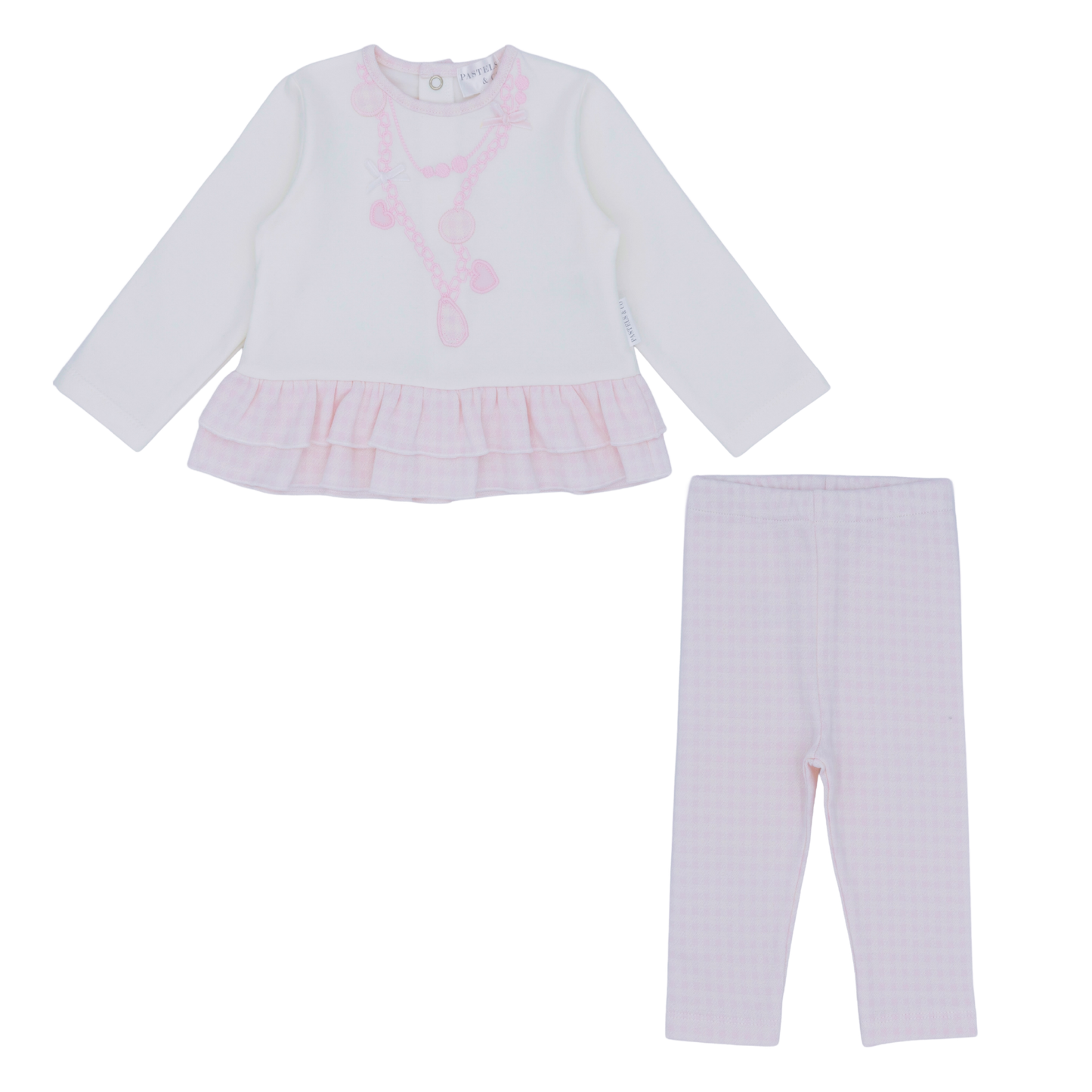 Pastels & Co girls pink and white dogtooth print leggings set 