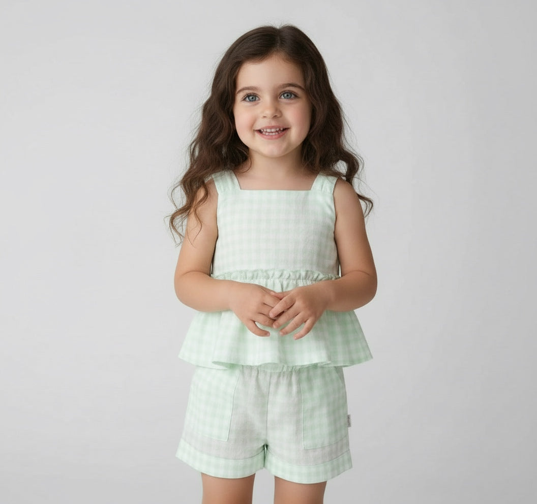 Pastels & Co girls mint green gingham shorts set 
