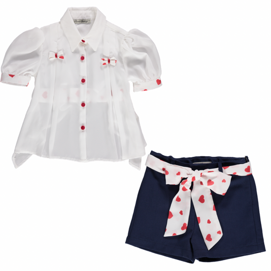 Piccola Speranza girls navy shorts and white blouse - Adora Childrenswear