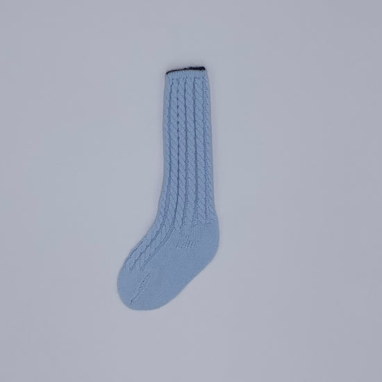 Rahigo baby blue knee high knitted socks with navy detailing - Adora Childrenswear