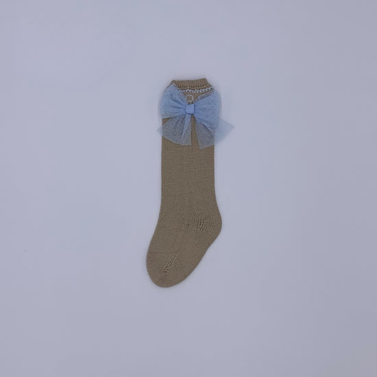 Rahigo camel and blue tulle socks for girls - Adora Childrenswear