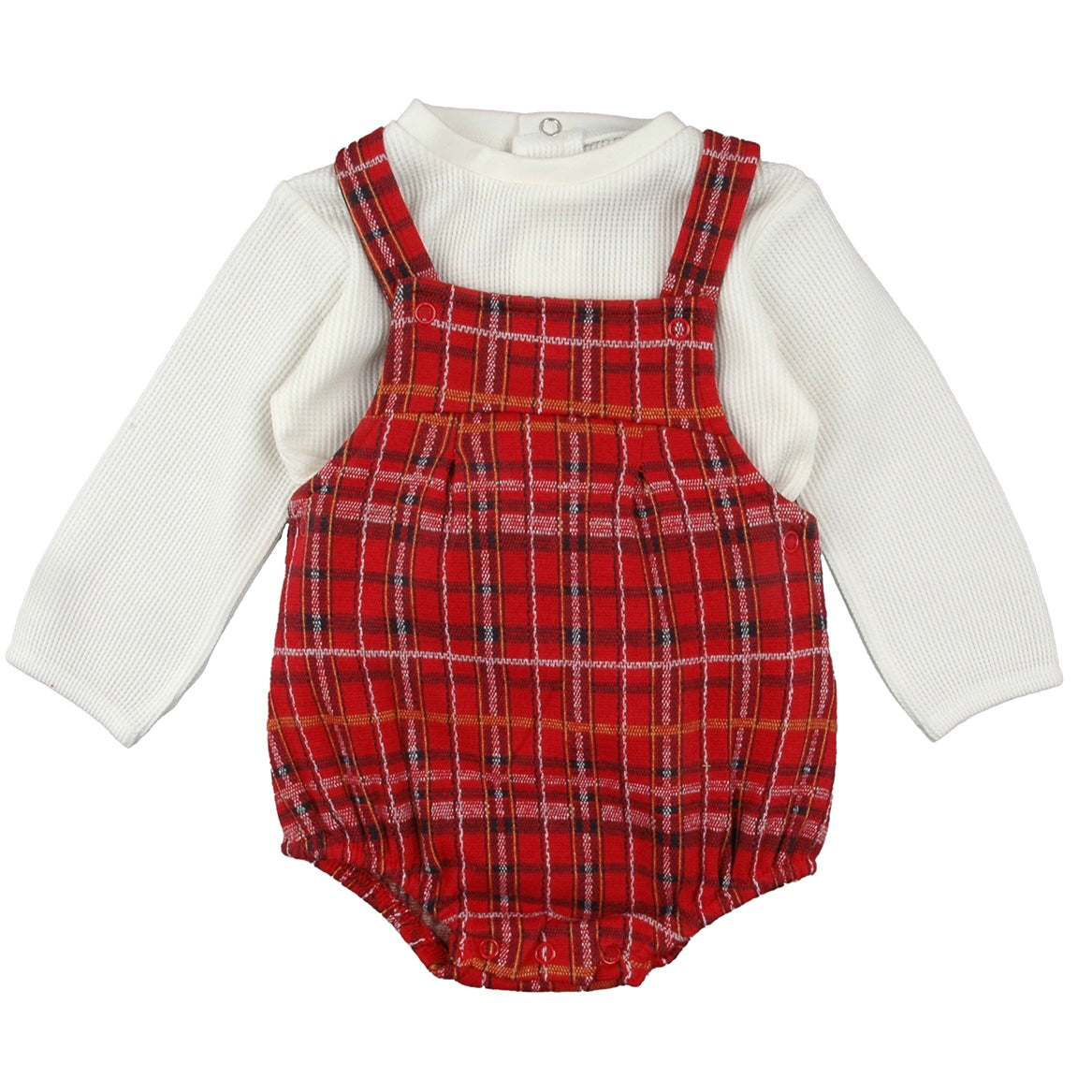 Baby boys red tartan romper and cream waffle fabric top - Adora Childrenswear