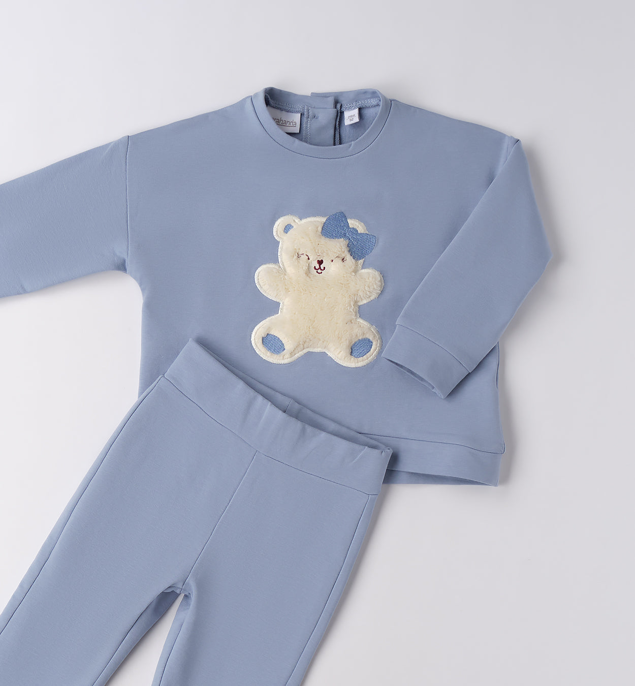 Sarabanda girls flared jogging set in blue with teddy bear detail 