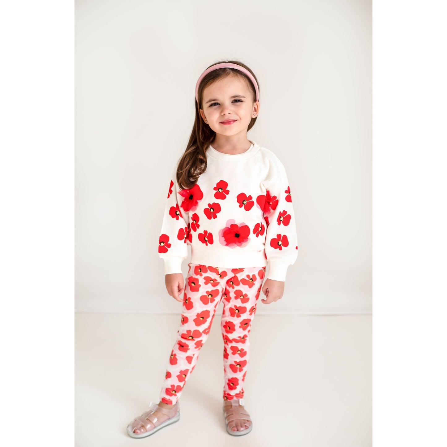 Catamini white jumper with red poppy detailing  