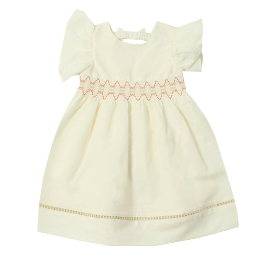 Girls cream dress with pink and gold smocking - Adora Childrenswear
