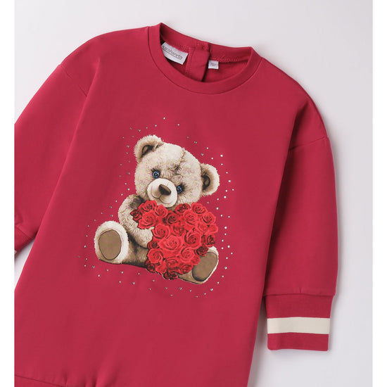 Little girls red dress with Teddy motif by Italian kids brand Sarabanda - Adora Childrenswear 