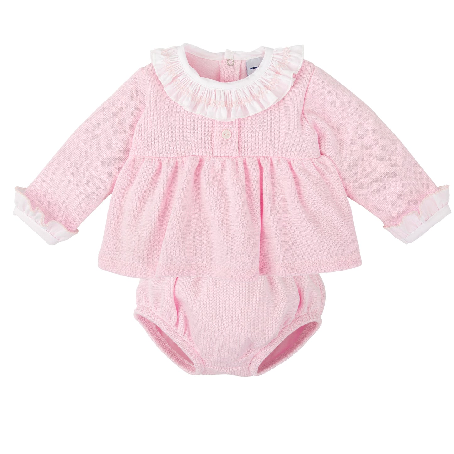 Babidu baby girls pink cotton jam pants set with pretty smocked collar 