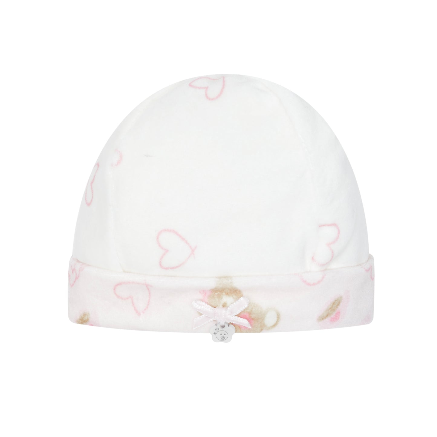 Deolinda baby girls white and pink hat with teddy bear print 
