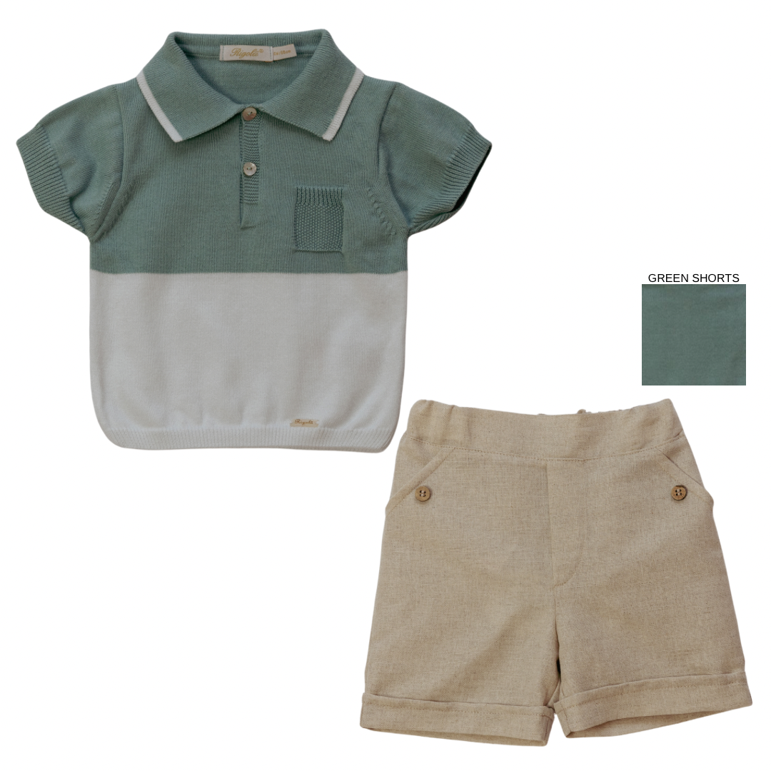 Rigola boys green knitted polo top and shorts - Adora Childrenswear