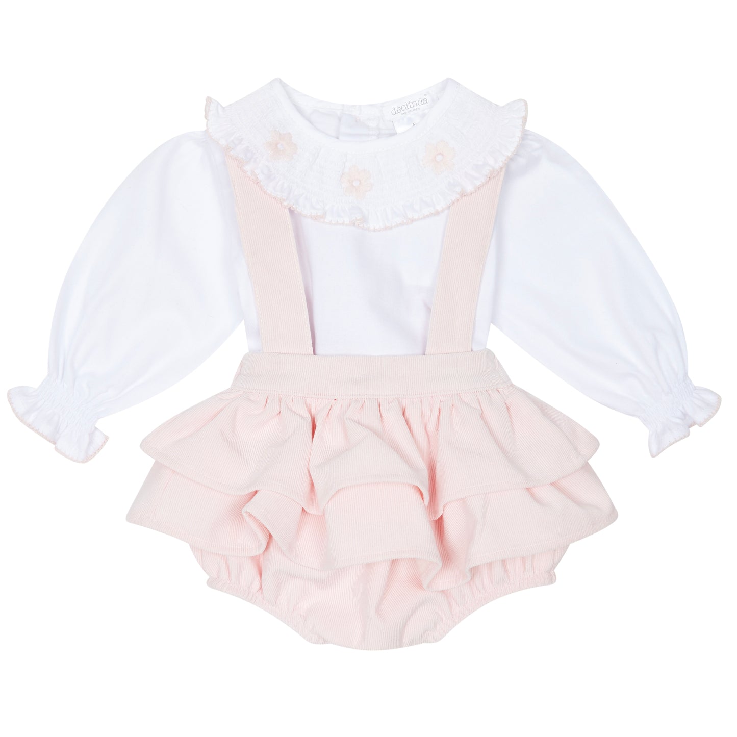 Deolinda baby girls blush pink corduroy romper and smocked blouse 