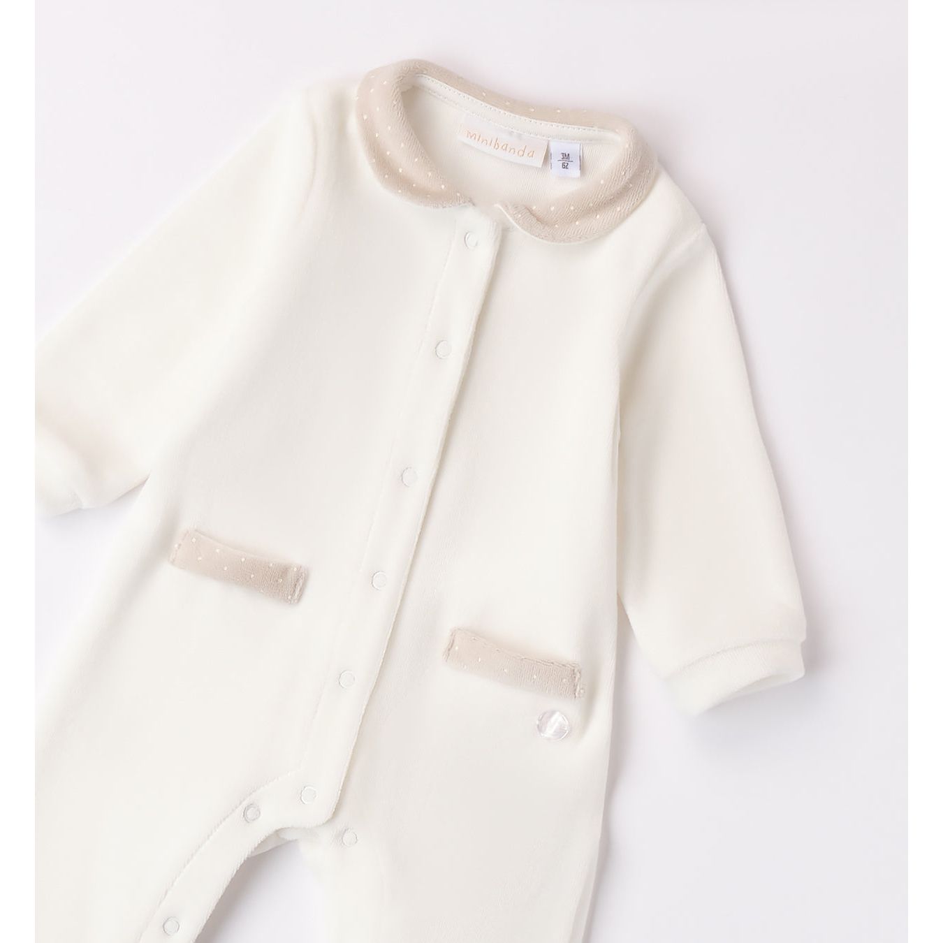 Cream baby grow in a soft velour fabric by Minibanda - Adora Childrenswear 