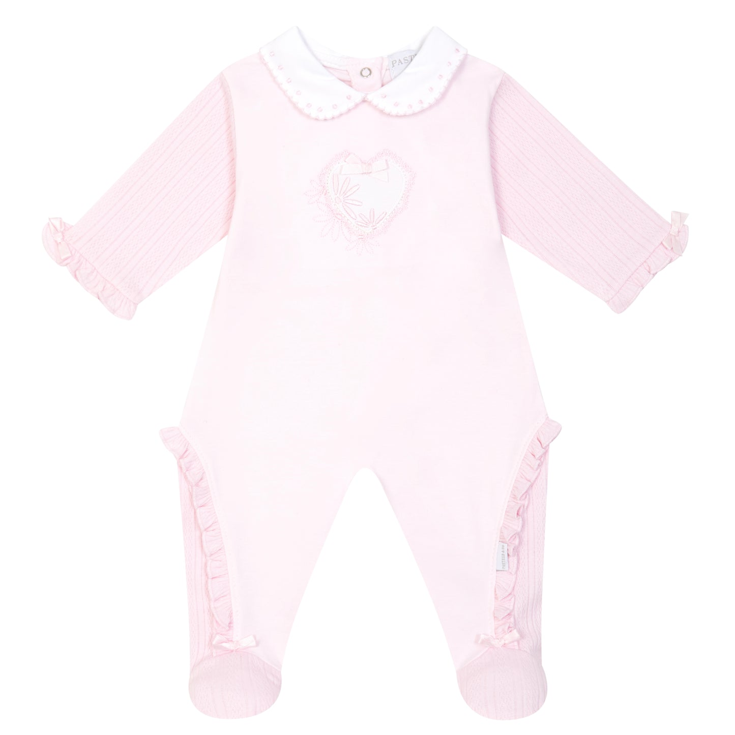Baby girls pink and white babygrow by Pastels & Co