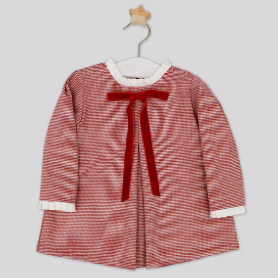 Rapife girls red houndstooth dress with red velvet bow 