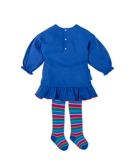 Agatha Ruiz De La Prada girls blue dress and stripy tights 
