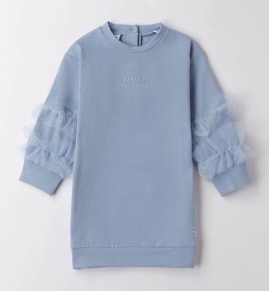 Sarabanda girls blue jumper dress with tulle sleeves 