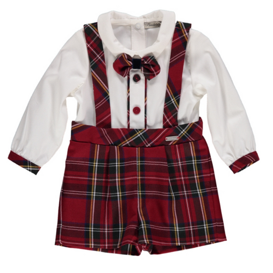 Baby boys red tartan short all romper by Piccola Speranza - Adora Childrenswear