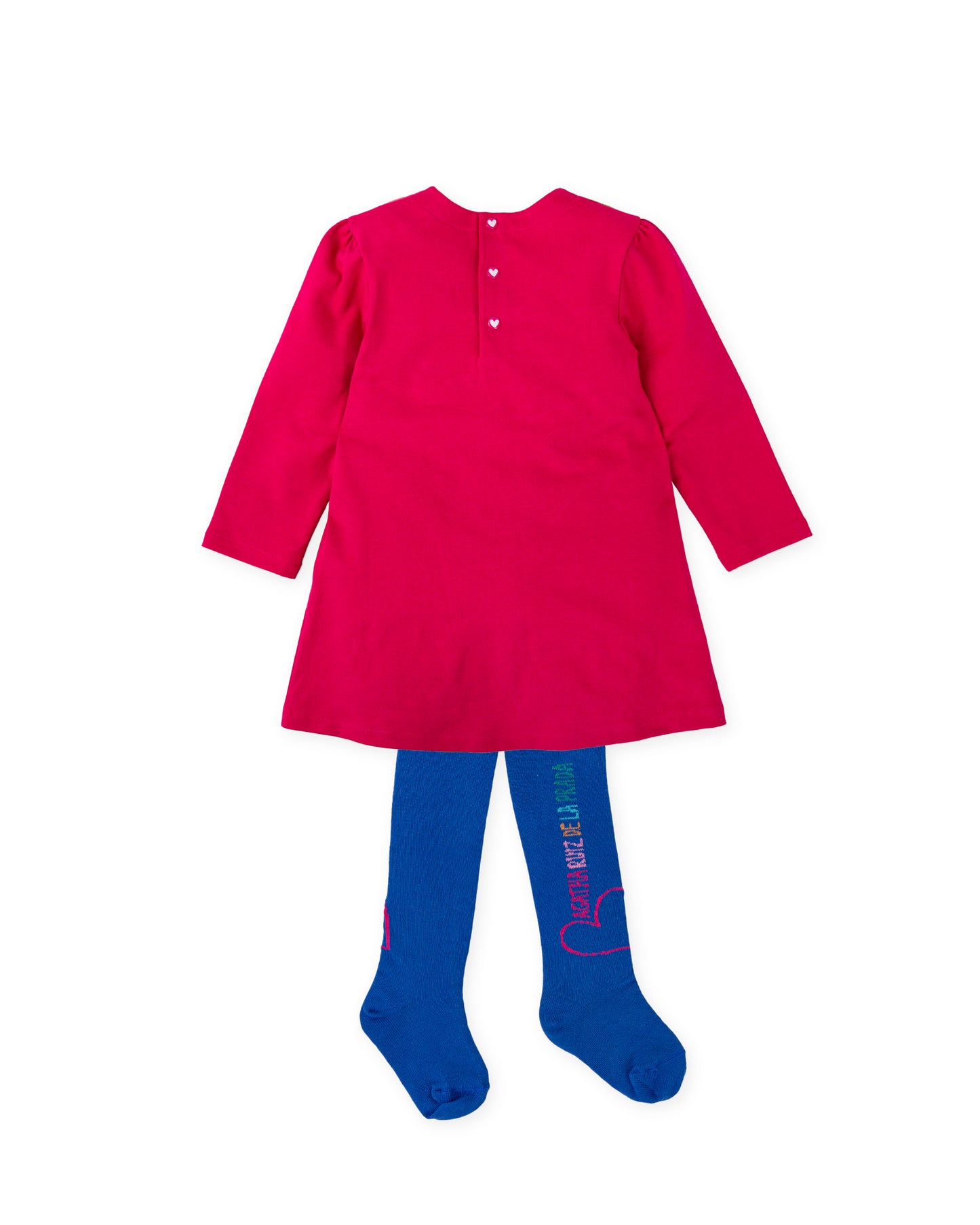 Agatha Ruiz De La Prada girls fuchsia pink dress with multi coloured bows and matching tights  