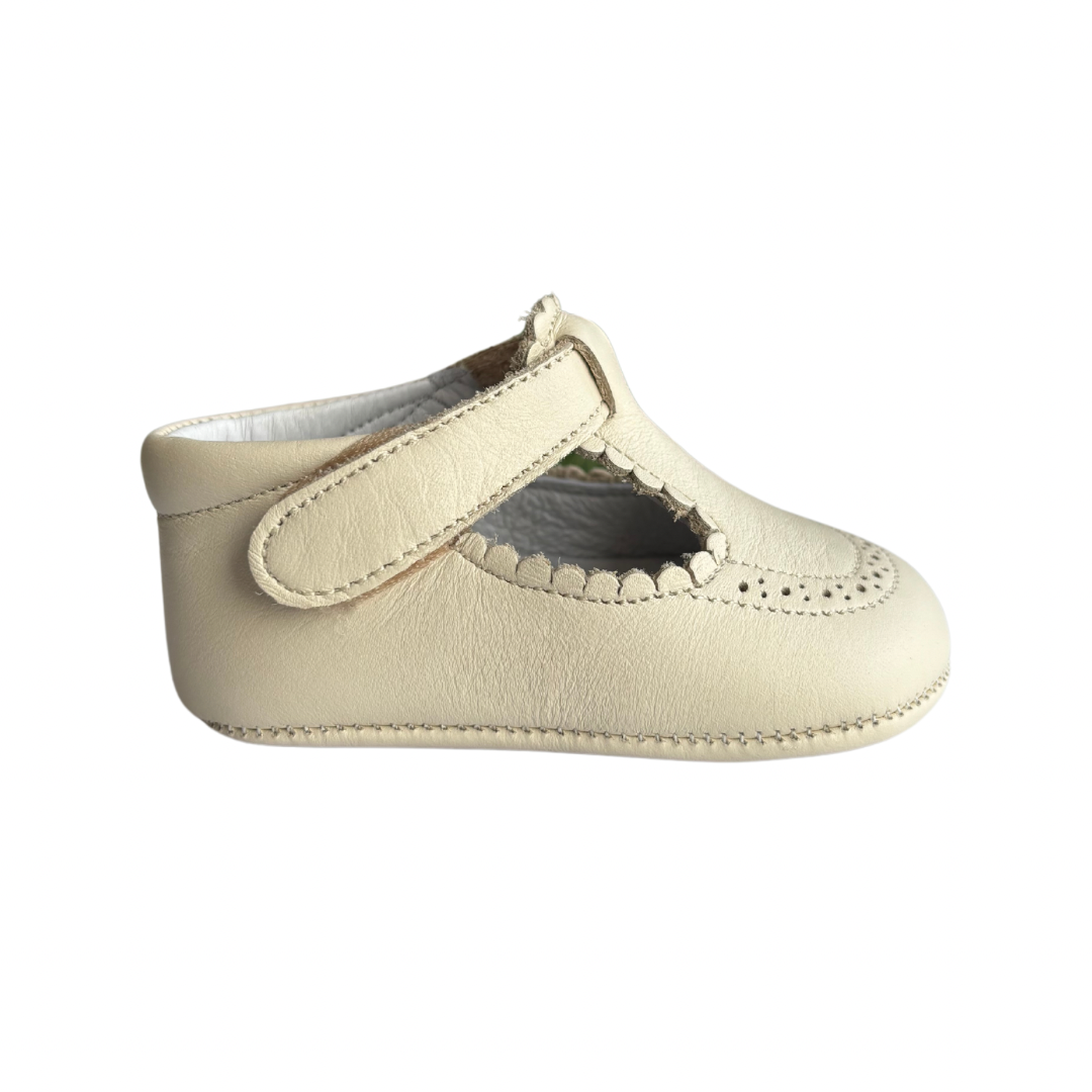 Beige leather baby pre walkers with Velcro fastening - Adora Childrenswear 