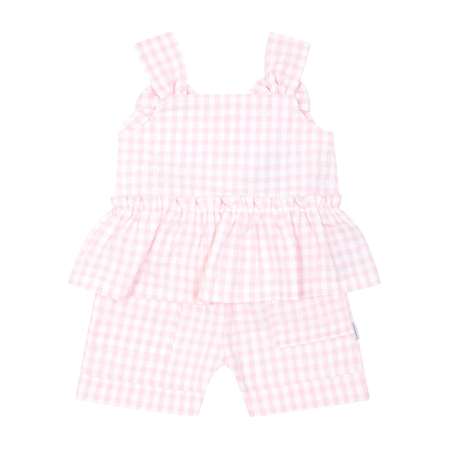 Pastels & Co girls pink gingham shorts set 