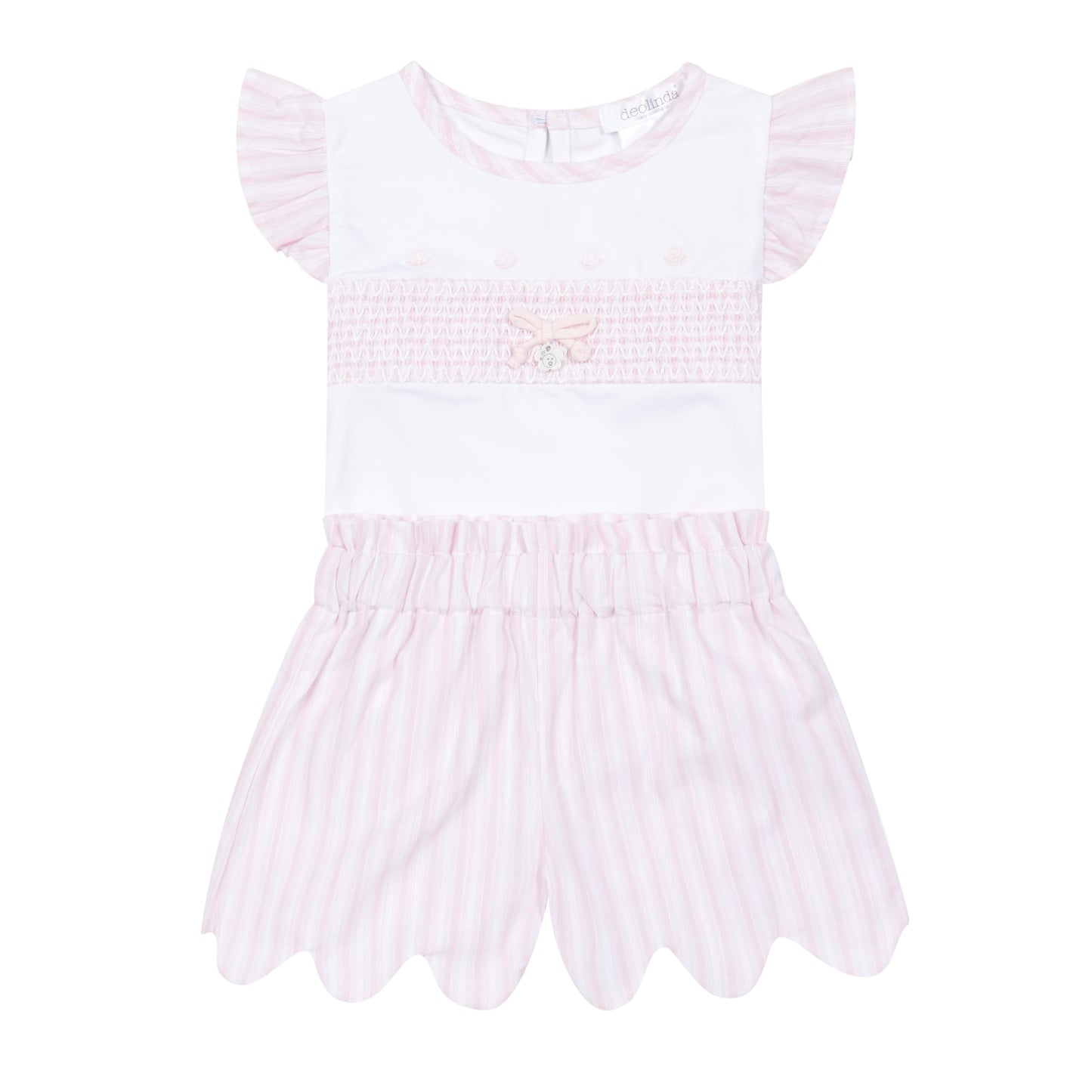 White and pink shorts and white blouse 