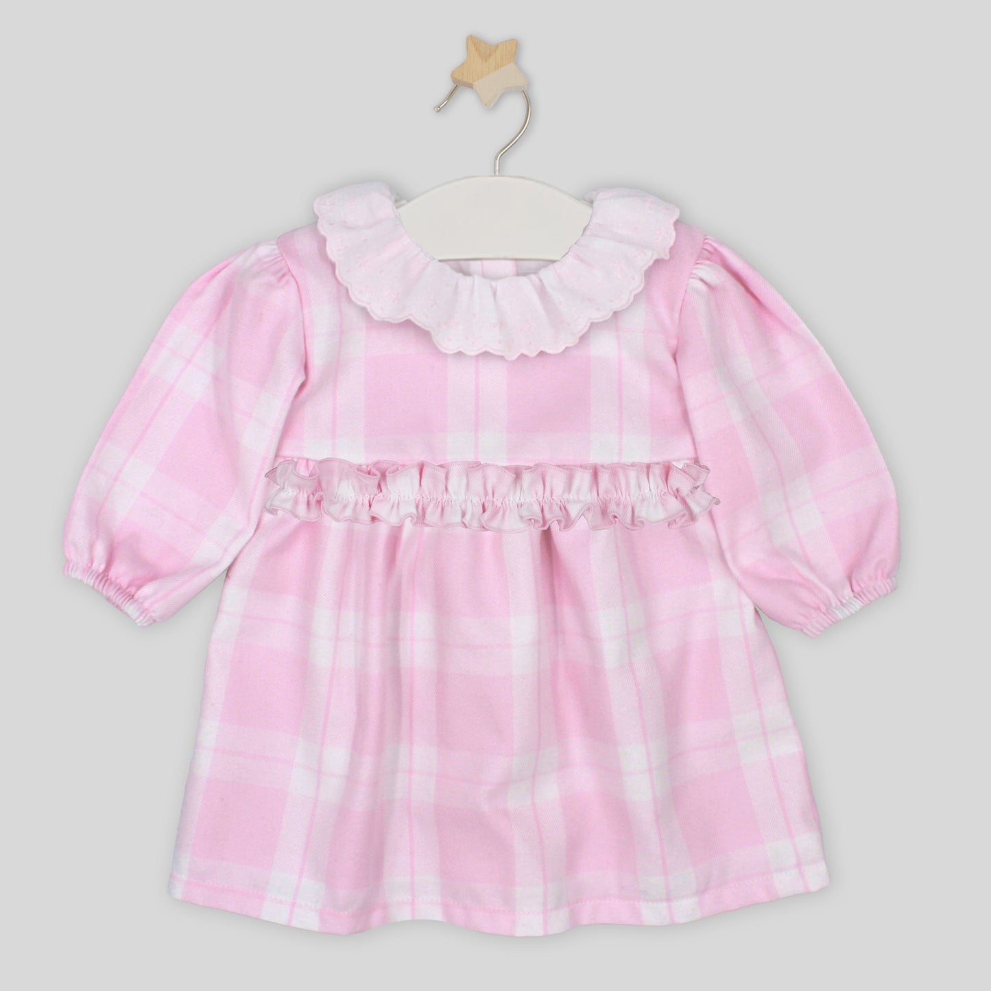 Rapife girls baby pink and white plaid dress with white frill collar 