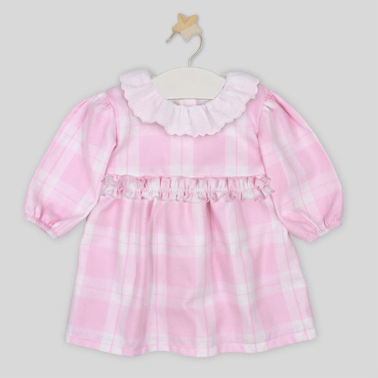 Rapife girls baby pink and white plaid dress with white frill collar 
