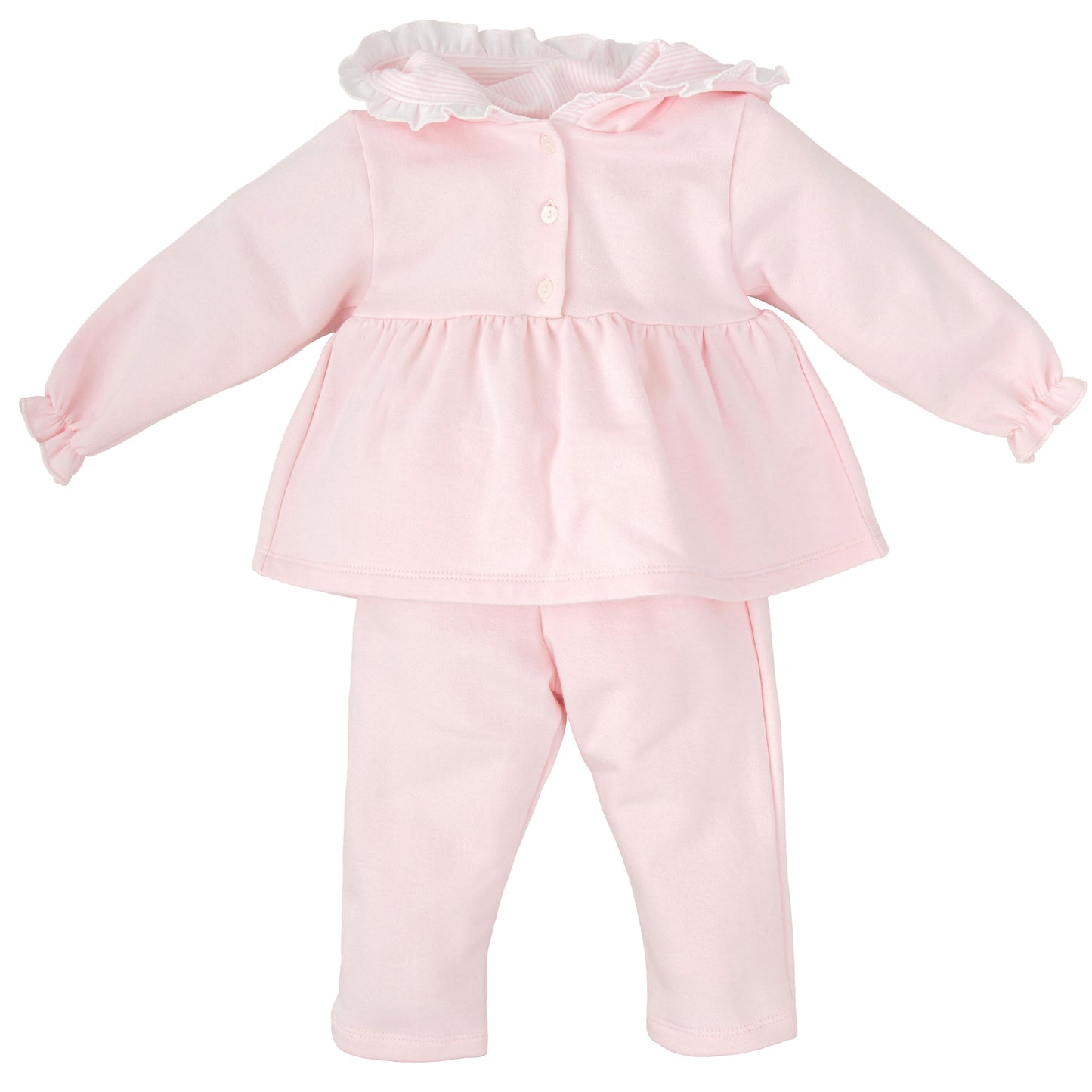 Babidu little girls pink cotton tracksuit with frill hood