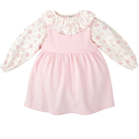 Babidu girls pink cotton dress with floral blouse 