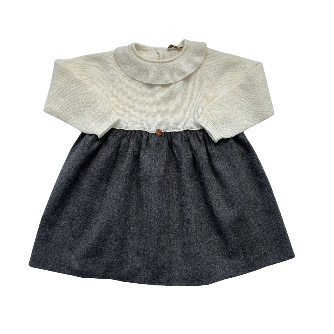 Wedoble girls cream and grey half knit dress - Adora Childrenswear 