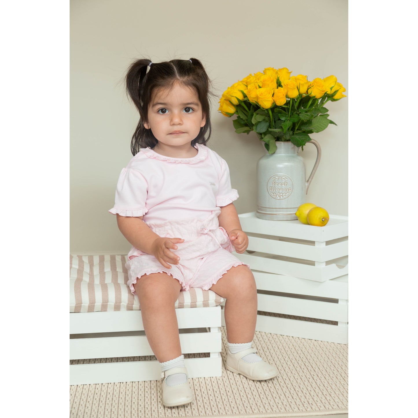 Mintini baby baby pink shorts and t shirt set 