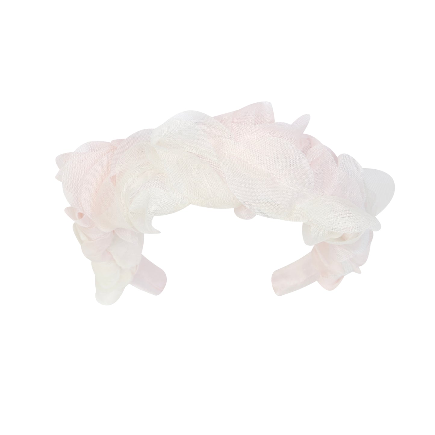 Floral headband with ruffles on a white background