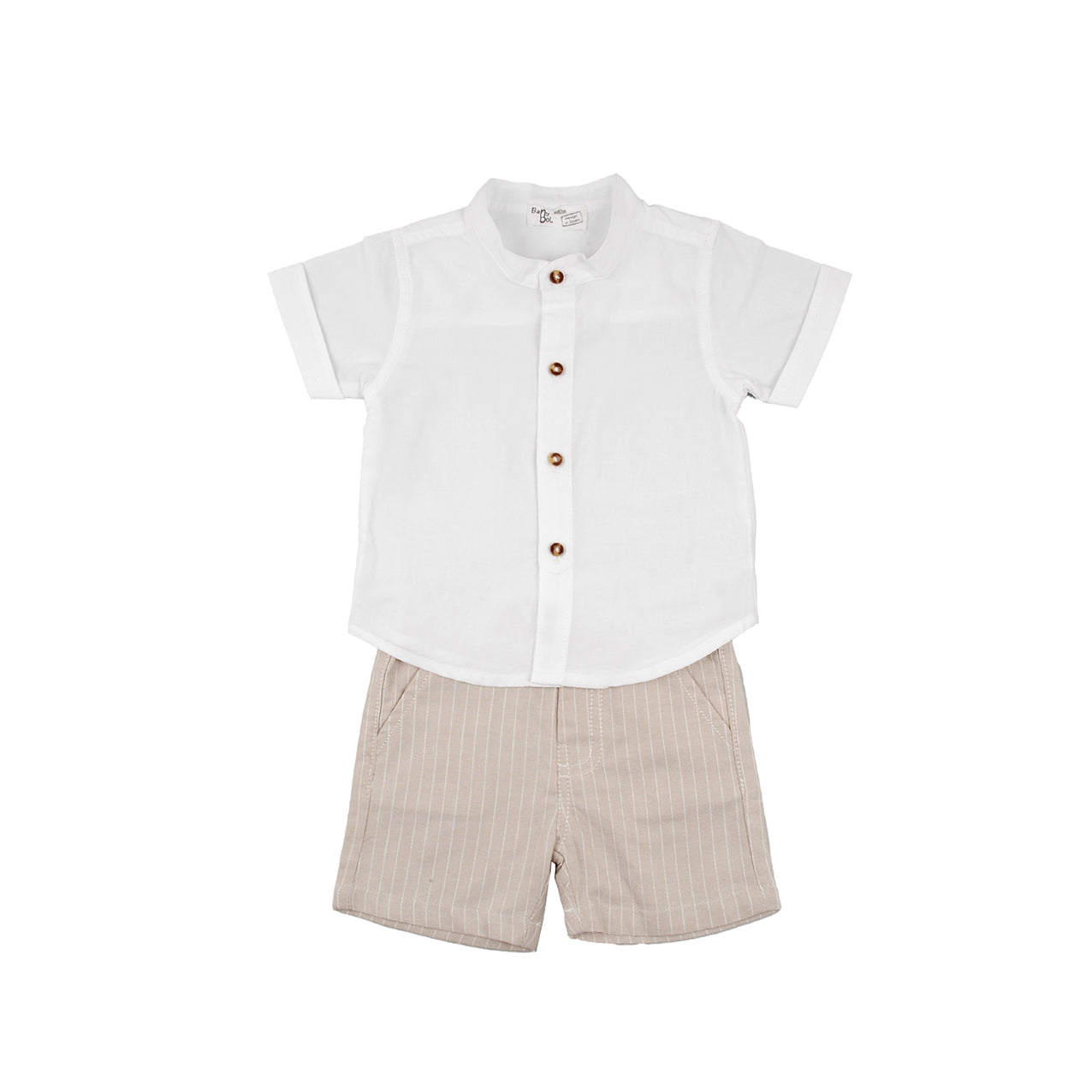 Beige boys shorts and white shirt by Babybol - Adora Childrenswear